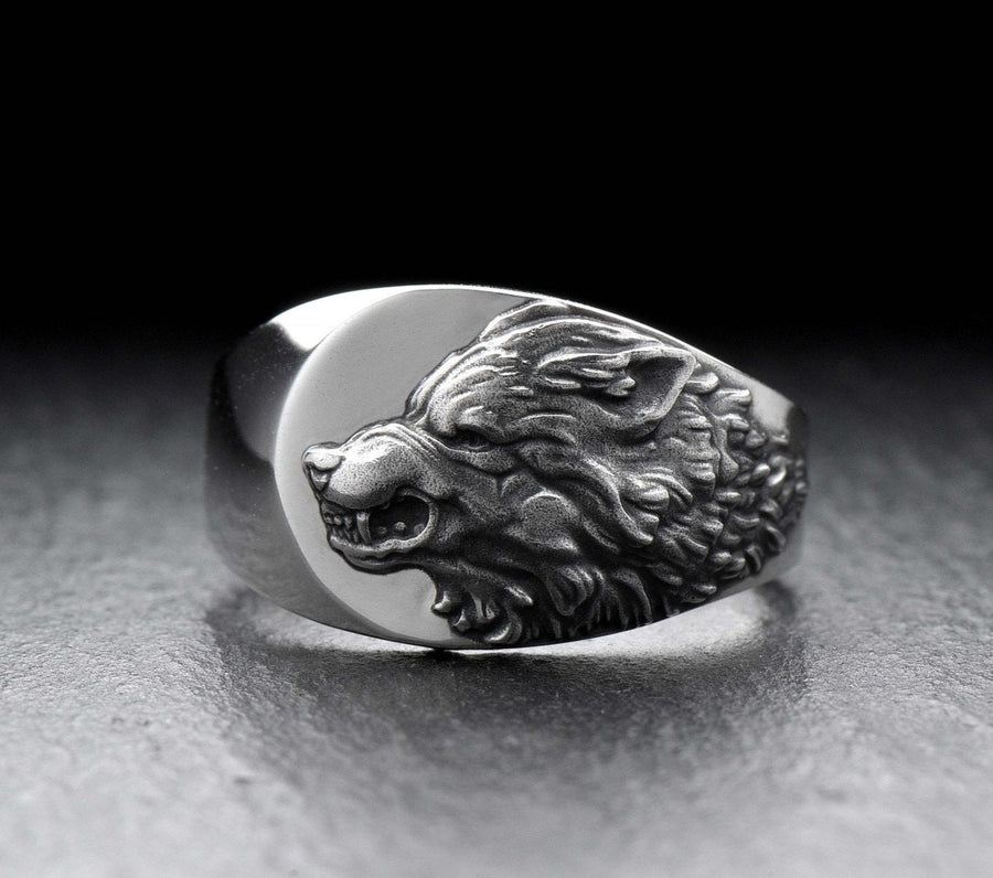 Signet ring	men's jewelry	silver signet ring	animal signet ring	signet silver ring	men ring	men jewelry	wolf signet ring	wolf's head ring	werewolf silver ring	angry wolf jewelry	angry wolf ring	wolf souvenir (etsy image id: 4099508069)