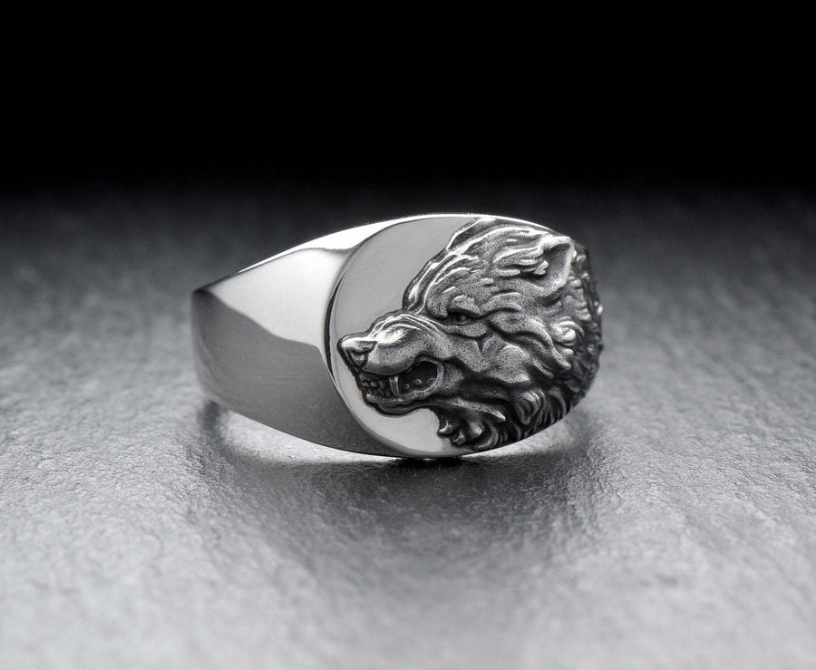 Signet ring	men's jewelry	silver signet ring	animal signet ring	signet silver ring	men ring	men jewelry	wolf signet ring	wolf's head ring	werewolf silver ring	angry wolf jewelry	angry wolf ring	wolf souvenir (etsy image id: 4099508069)
