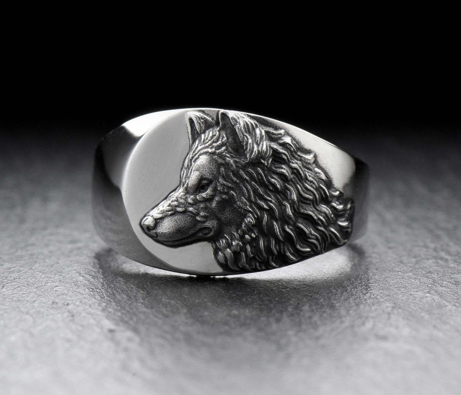 Signet ring	silver signet ring	signet silver ring	men jewelry	wolf signet ring	wolf's head ring (etsy image id: 4051826268)