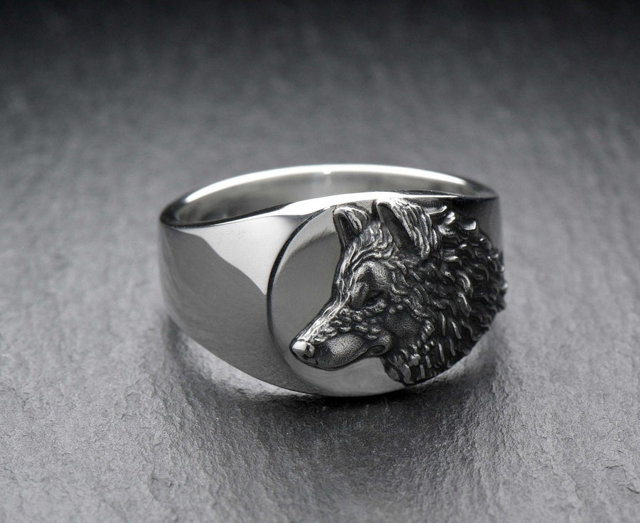 Signet ring	silver signet ring	signet silver ring	men jewelry	wolf signet ring	wolf's head ring (etsy image id: 4051826268)