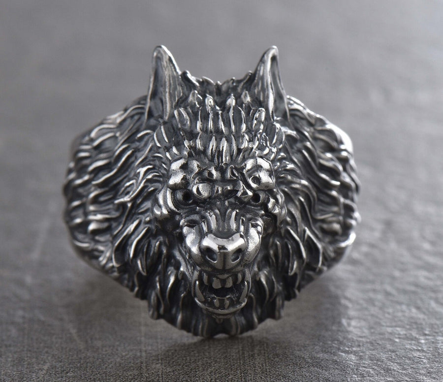 Sterling Silver Werewolf Ring: Gothic Fantasy Wolf Jewelry