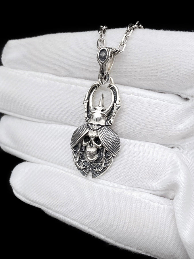 Sterling Silver Skull Beetle Mask Pendant: Oxidized Handmade Jewelry (etsy image id: 7417695935)