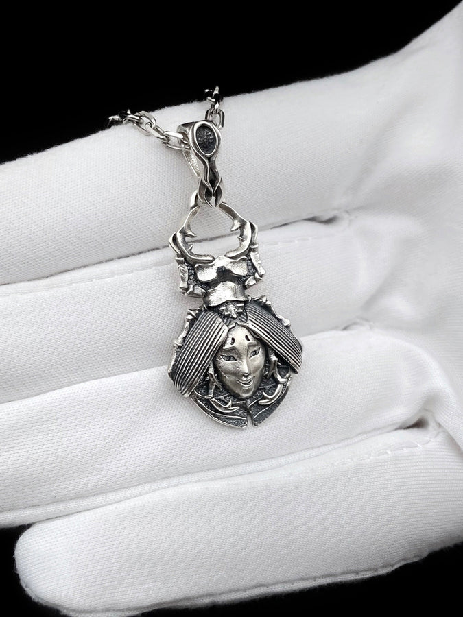 Sterling Silver Noh Mask Pendant: Handmade Japanese Jewelry (etsy image id: 5527534527)