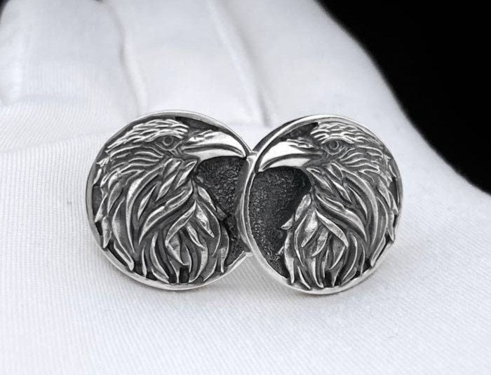 Sterling Silver Raven Cufflinks: Bird Lover Jewelry (etsy image id: 7186681950)