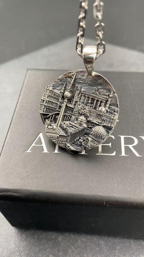 Berlin pendant	Berlin necklace	silver berlin	German pendant	Cityscape pendant	German souvenir	unisex pendant	traveler jewelry	Berlin skyline	Reichstag pendant	berlin	germany	Deutschland (etsy image id: 7085899275)