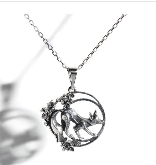 Sterling Silver Fox Necklace: Flower Art Animal Pendant (etsy image id: 5531050021)