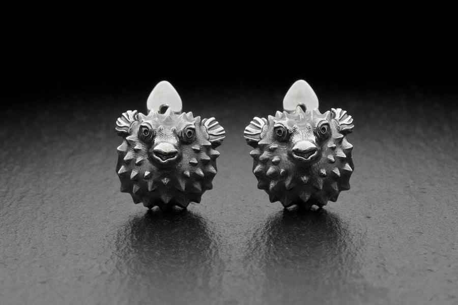 Sterling Silver Puffer Fish Earrings: Handmade Sea Jewelry (etsy image id: 5531076529)