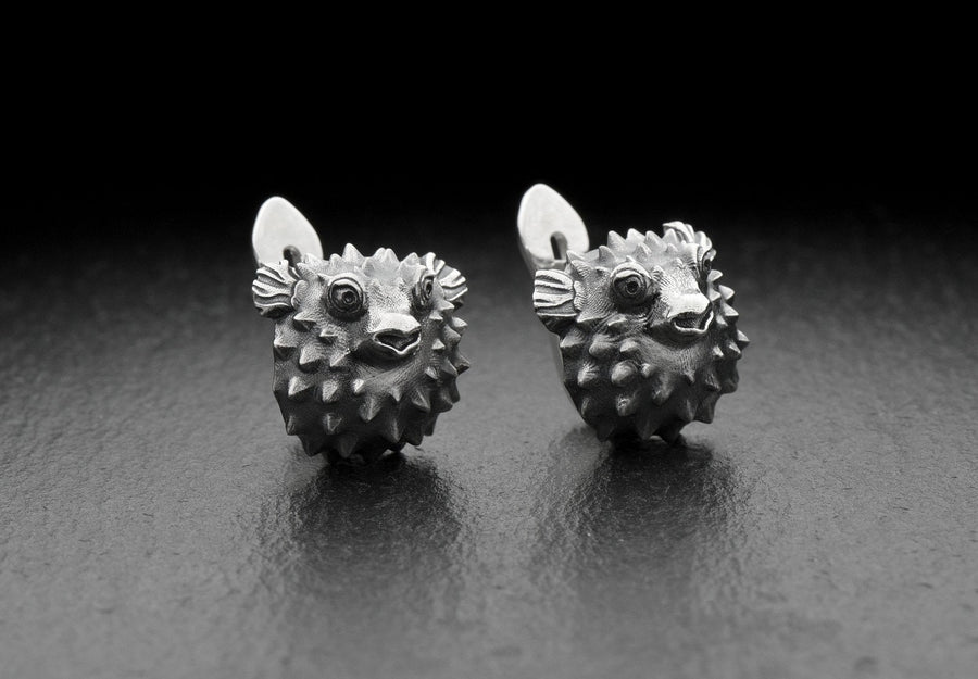 Sterling Silver Puffer Fish Earrings: Handmade Sea Jewelry (etsy image id: 5531076529)