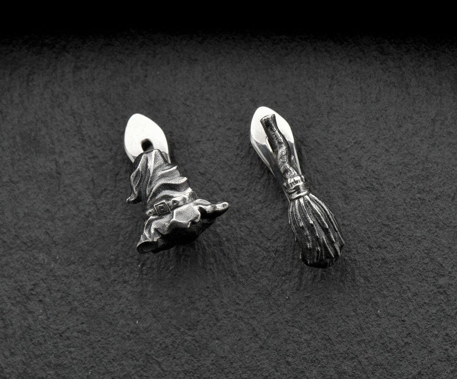 Sterling Silver Witch Earrings: Broom & Hat, Halloween Jewelry (etsy image id: 5483080132)