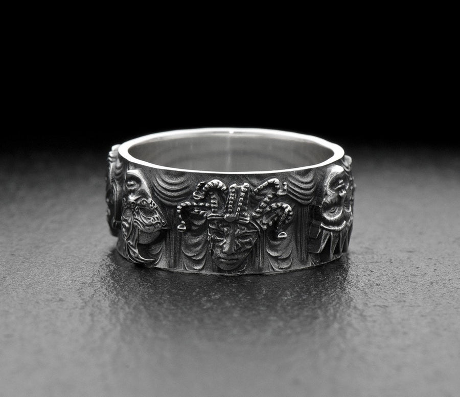 Sterling Silver Mask Ring: Handmade Harlequin Jewelry, Theater Gift (etsy image id: 7131933406)