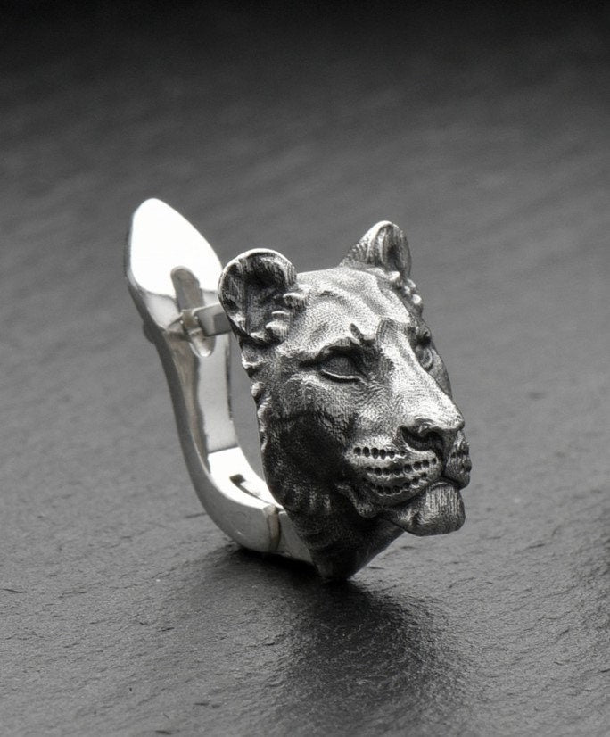 Lioness Earrings – Sterling Silver Gothic Wildlife Leverbacks | Feline Totem Jewelry (etsy image id: 7350766500)