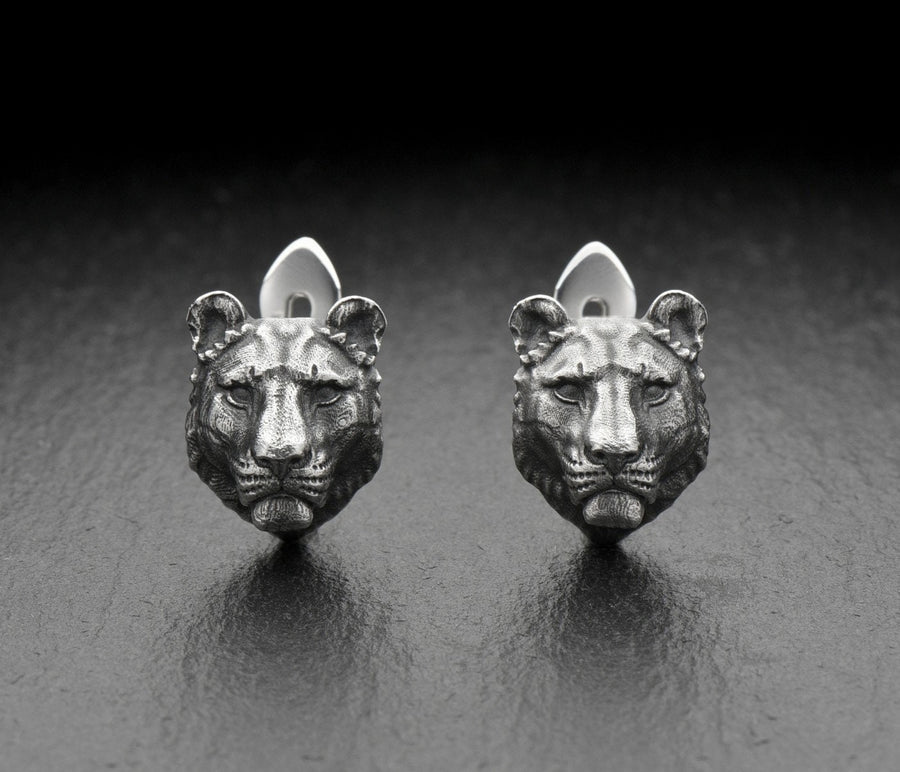 Lioness Earrings – Sterling Silver Gothic Wildlife Leverbacks | Feline Totem Jewelry (etsy image id: 7350766500)