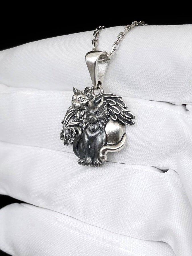 Angel Demon Cats Sterling Silver Pendant – Gothic Feline Duality Necklace Gift (etsy image id: 5608629355)