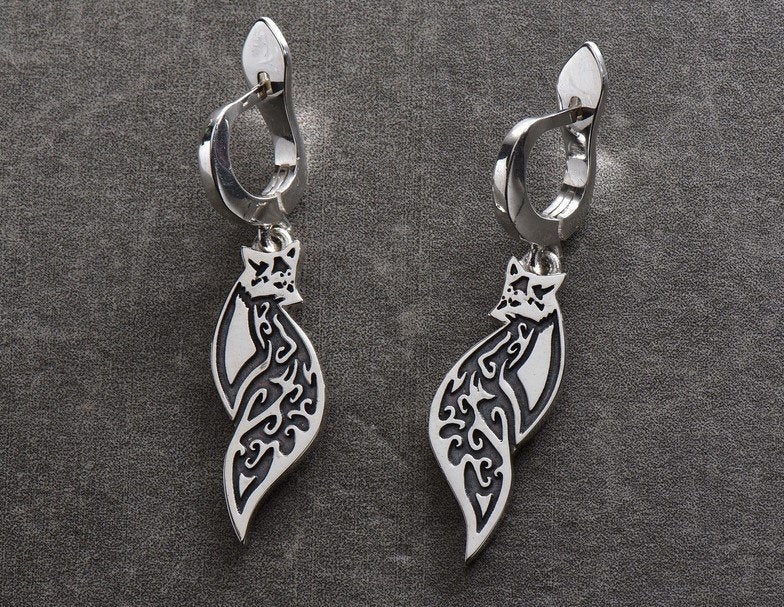 Sterling Silver Celtic Fox Earrings: Animal Lover Jewelry (etsy image id: 5567351989)