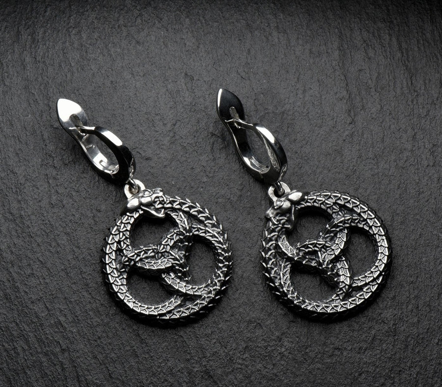Sterling Silver Ouroboros Dragon Earrings: Mythical Fantasy Jewelry (etsy image id: 7268100267)