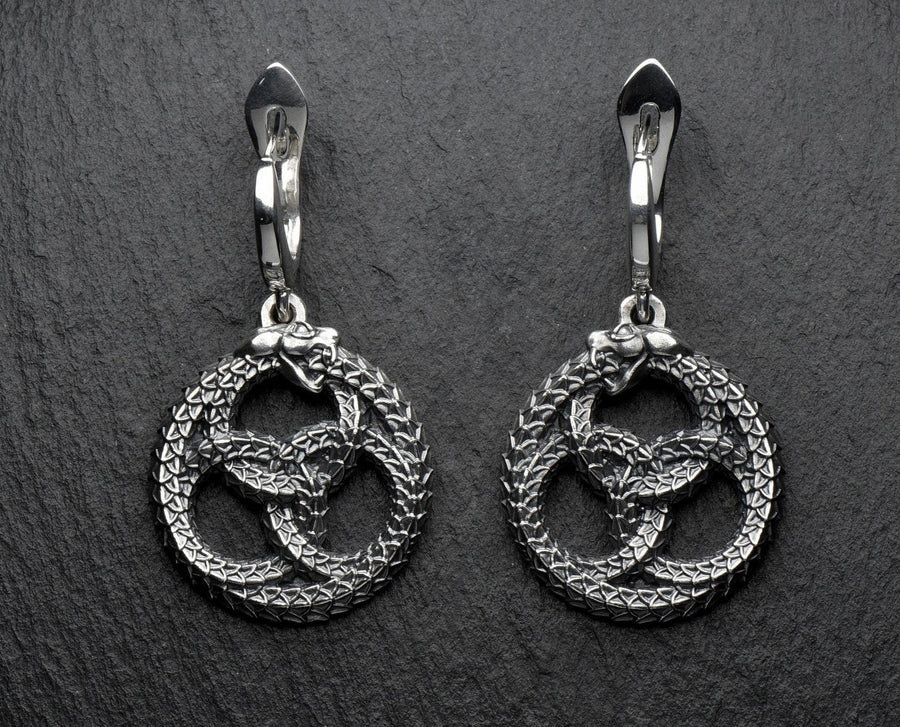 Sterling Silver Ouroboros Dragon Earrings: Mythical Fantasy Jewelry (etsy image id: 7268100267)