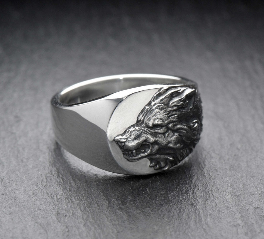 Signet ring	men's jewelry	silver signet ring	animal signet ring	signet silver ring	men ring	men jewelry	wolf signet ring	wolf's head ring	werewolf silver ring	angry wolf jewelry	angry wolf ring	wolf souvenir (etsy image id: 4099508069)