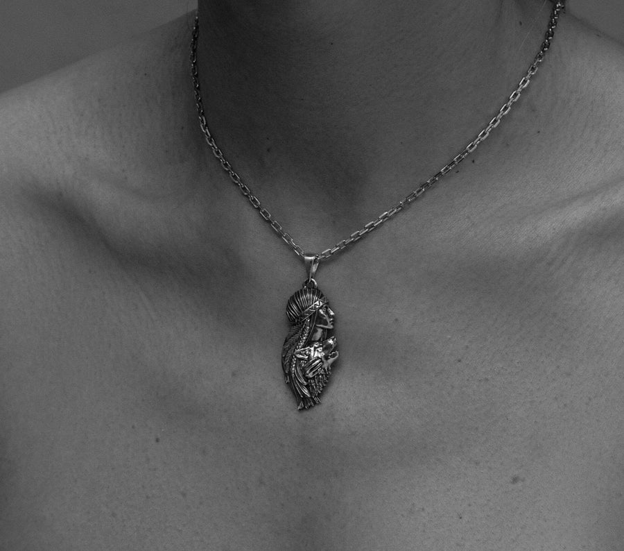 wolf talisman	Silver Wolf Necklace	Indian girl-wolf	girl-wolf	she-wolf pendant	she-wolf (etsy image id: 4619295292)