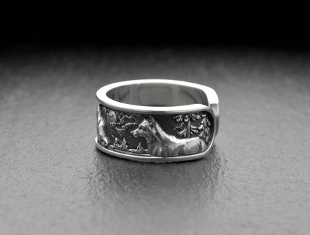 Sterling Silver Howling Wolf Ring: Nature Inspired Animal Jewelry (etsy image id: 5574075711)