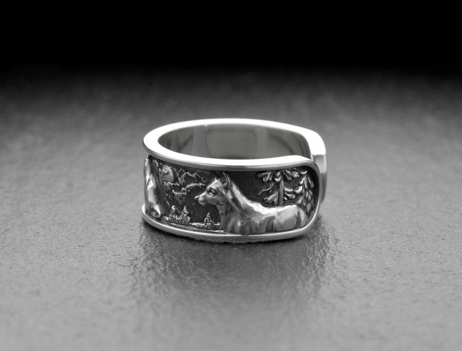 men's jewelry	wolf totem	nature skyline	nature panoram	wolfs ring	wolf silver ring	nature ring	bague en argent loup	Wolf Silberring	Totemring der Wölfe	bague totem loups	forest ring	wild forest ring (etsy image id: 4323259924)