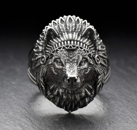 Sterling Silver Wolf Chief Ring, Wolf Totem Jewelry,Wolf Ring, Silver Wolf  Style Gift, Wild Animal lovers Ring, Wolf Lovers Gift