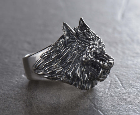 Sterling Silver Werewolf Ring: Gothic Fantasy Wolf Jewelry