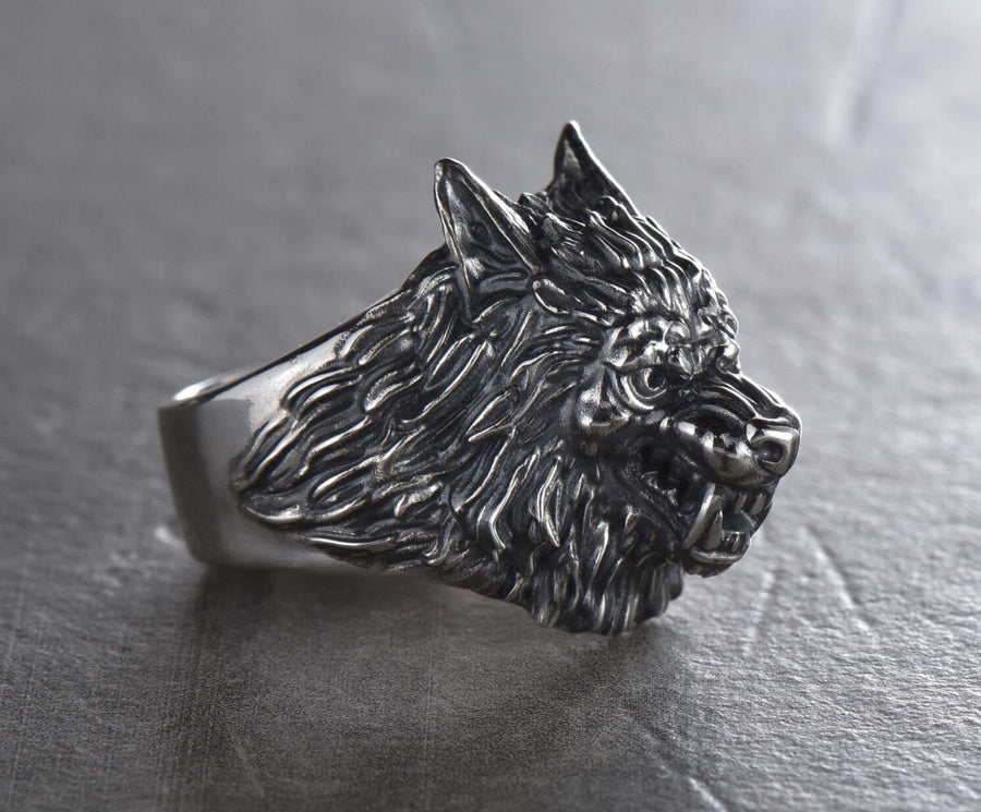 Sterling Silver Werewolf Ring: Gothic Fantasy Wolf Jewelry