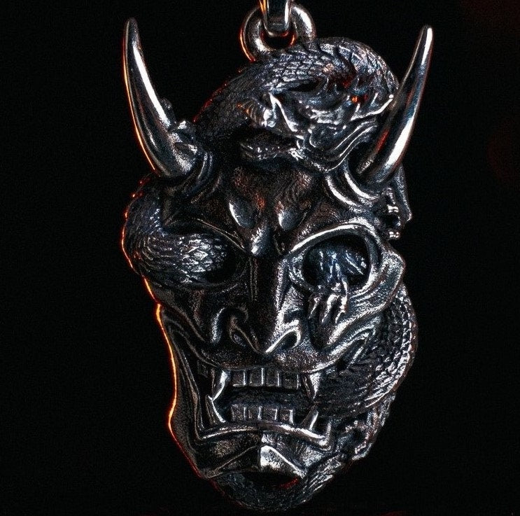 Sterling Silver Oni Mask Pendant, Handmade Asia Jewelry (etsy image id: 5088419480)