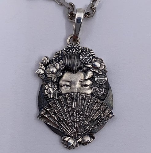 Sterling Silver Geisha Pendant: Handmade Japan Necklace (etsy image id: 5581135653)