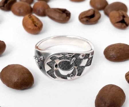 Sterling Silver Coffee Cup Ring: Caffeine Lover Statement Jewelry (etsy image id: 5583903703)