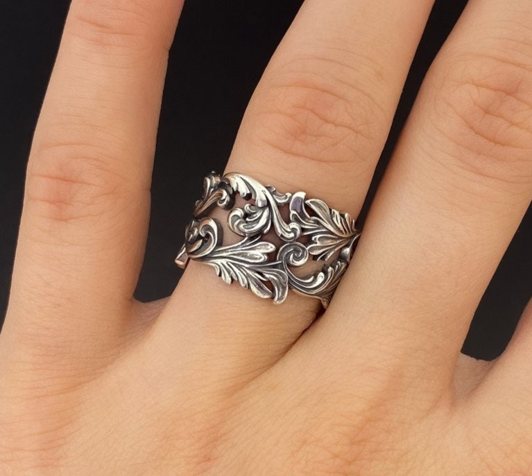 Patterned Sterling Silver Statement Ring: Handmade Art Lover Jewelry (etsy image id: 5092568595)