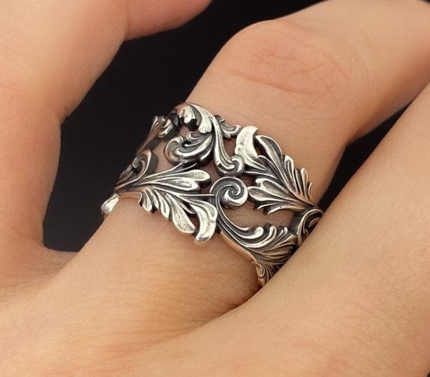 Patterned Sterling Silver Statement Ring: Handmade Art Lover Jewelry (etsy image id: 5092568595)