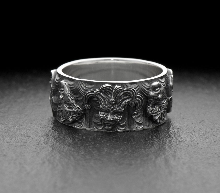 Sterling Silver Mask Ring: Handmade Harlequin Jewelry, Theater Gift (etsy image id: 7131933406)