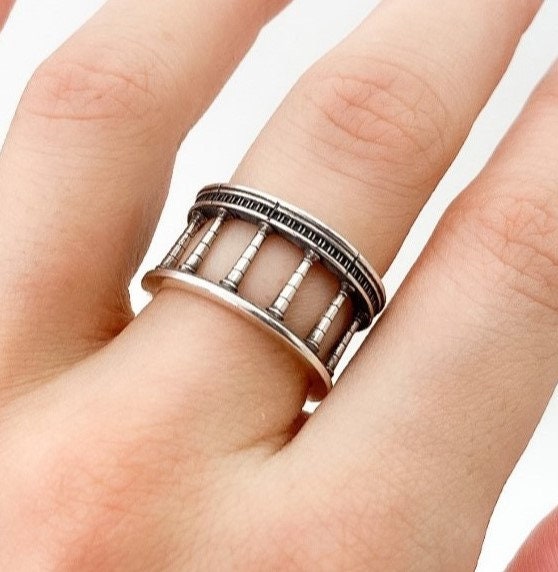 Sterling Silver Column Ring: Handmade Gothic Architecture Jewelry (etsy image id: 5535826380)