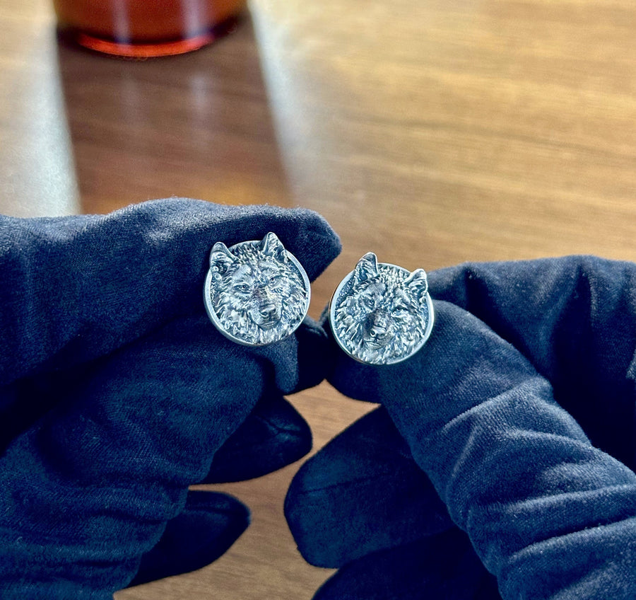 Sterling Silver Wolf Cufflinks: Handmade Rustic Animal Jewelry (etsy image id: 5889096399)