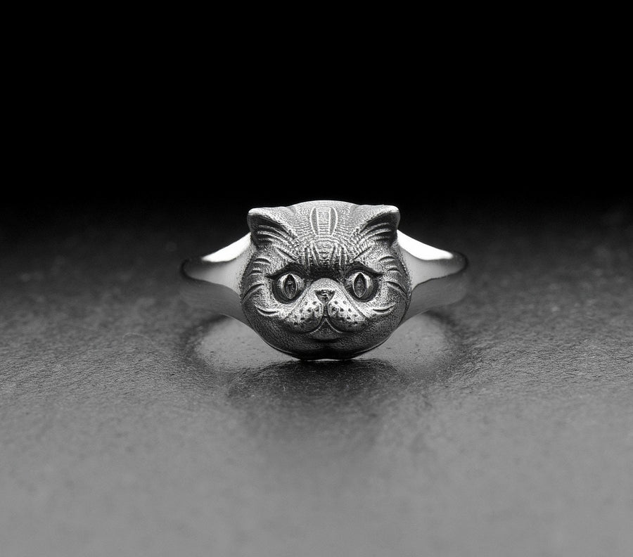 Cat Signet Ring – Minimalist Sterling Silver Feline Face Ring | Elegant Everyday Jewelry for Cat Lovers (etsy image id: 7363878238)