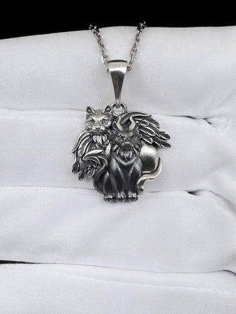 Angel Demon Cats Sterling Silver Pendant – Gothic Feline Duality Necklace Gift (etsy image id: 5608629355)