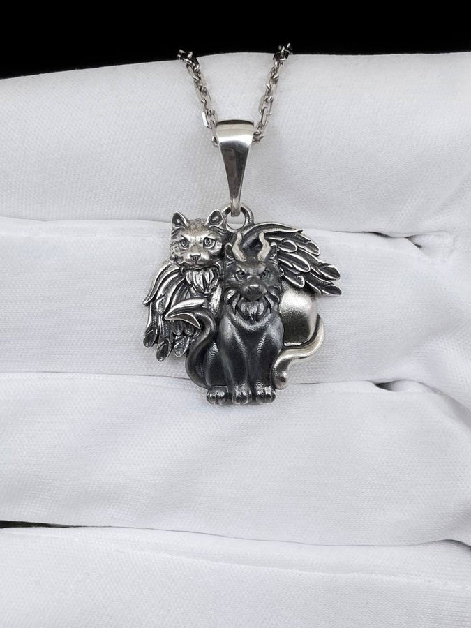 Angel Demon Cats Sterling Silver Pendant – Gothic Feline Duality Necklace Gift (etsy image id: 5608629355)