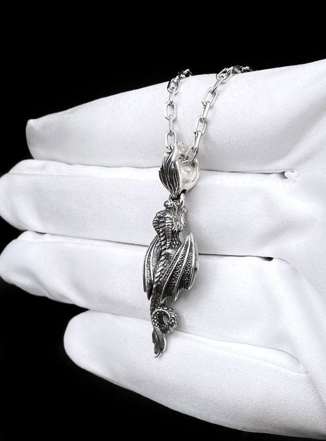 Dragon	Flying dragon	dragon jewelry	sterling silver	silver	pendant	dungeons and dragons (etsy image id: 7689578316)