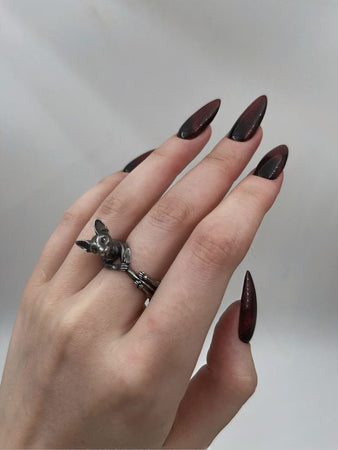 Sterling Silver Oriental Cat Ring, Polished Oxidized Animal Jewelry (etsy image id: 5617635453)