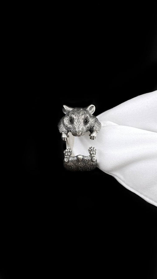 Sterling Silver Hamster Ring: Handmade Animal Jewelry