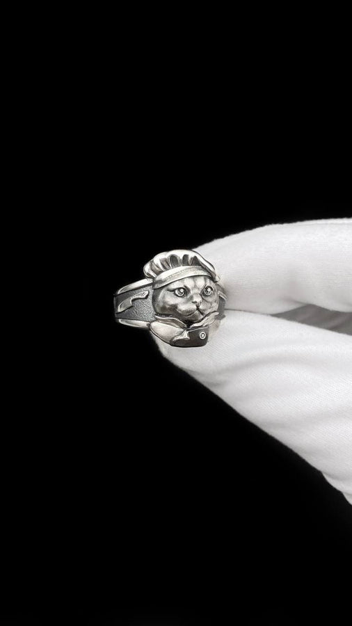 Sterling Silver Cat Chef Ring: Handmade Whimsical Culinary Jewelry (etsy image id: 7364239608)