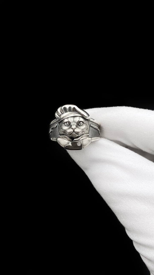 Sterling Silver Cat Chef Ring: Handmade Whimsical Culinary Jewelry (etsy image id: 7364239608)