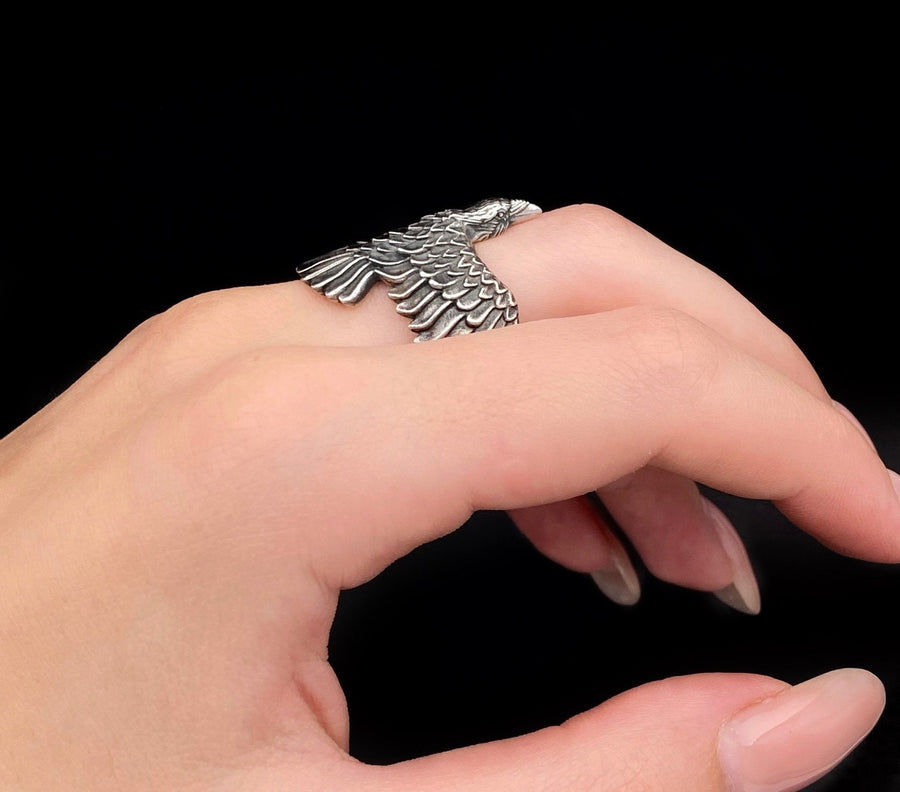 Crow silver ring	raven silver ring	crow jewelry	raven	crown	gothic	ring	bird (etsy image id: 4169867293)