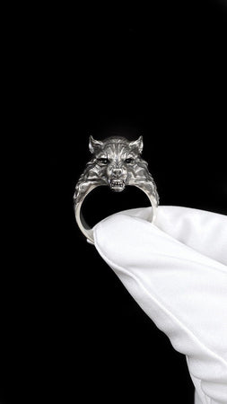 Sterling Silver Werewolf Ring: Gothic Fenrir Wolf Totem Jewelry