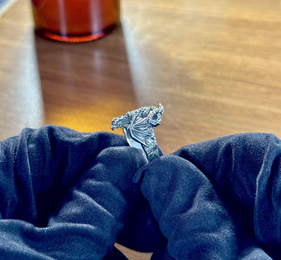 Sterling Silver Soaring Dragon Ring: Handmade Fantasy Jewelry (etsy image id: 5634644497)