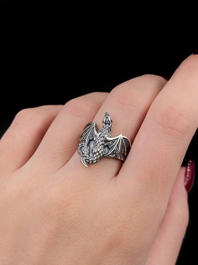 Sterling Silver Soaring Dragon Ring: Handmade Fantasy Jewelry (etsy image id: 5634644497)