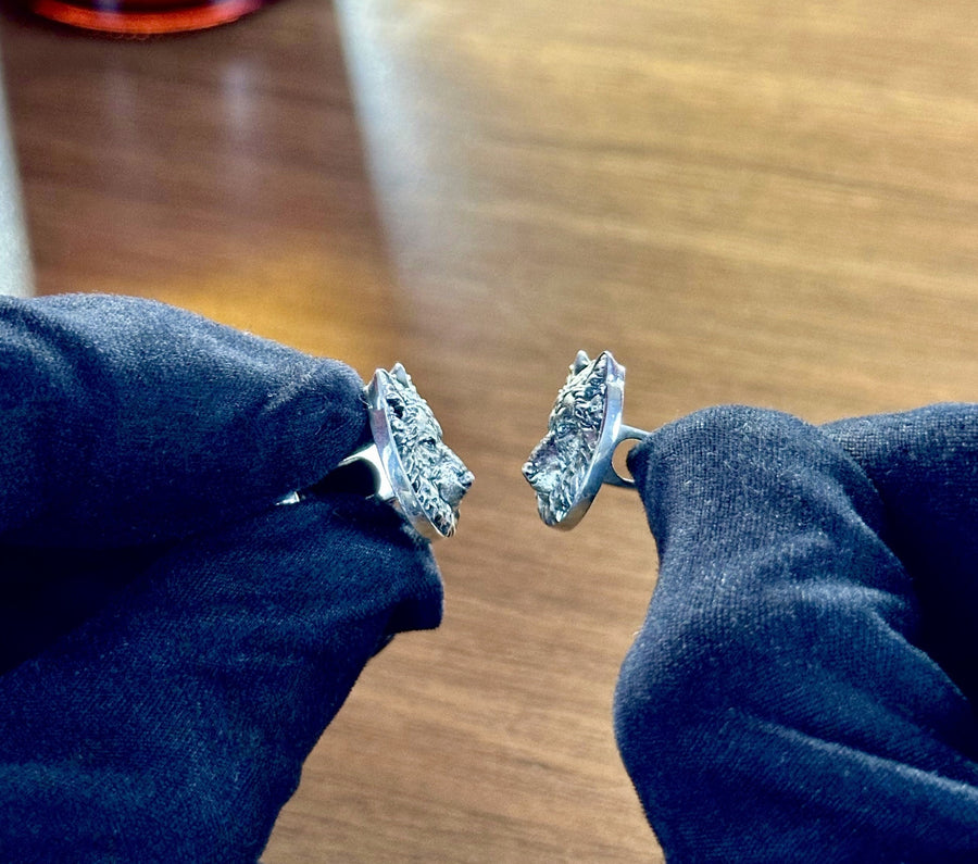 Sterling Silver Wolf Cufflinks: Handmade Rustic Animal Jewelry (etsy image id: 5889096399)