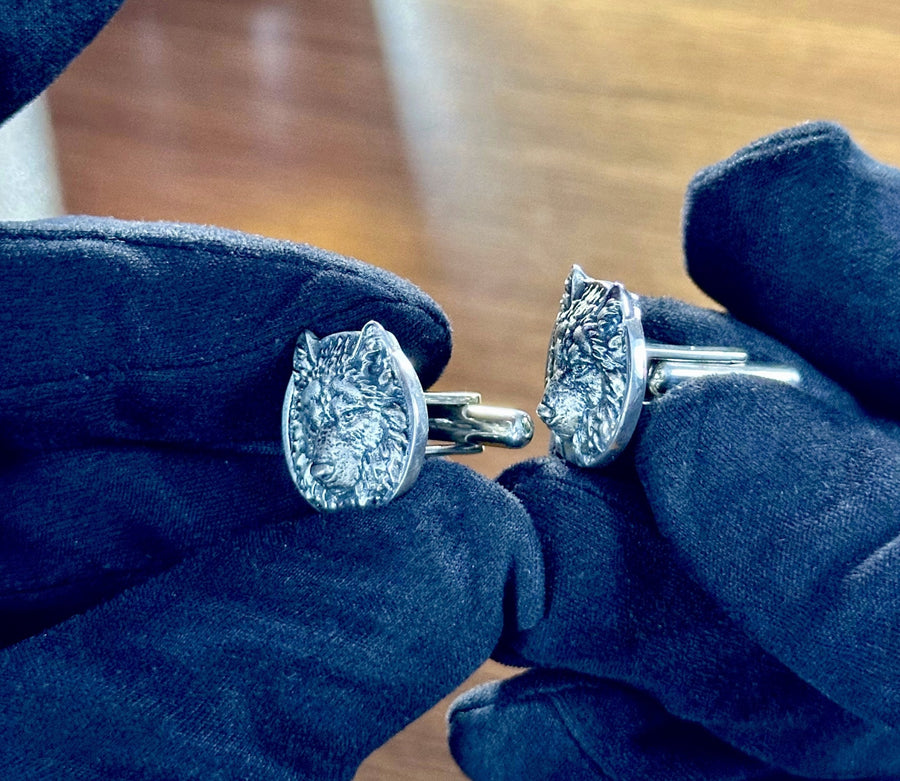 Sterling Silver Wolf Cufflinks: Handmade Rustic Animal Jewelry (etsy image id: 5889096399)