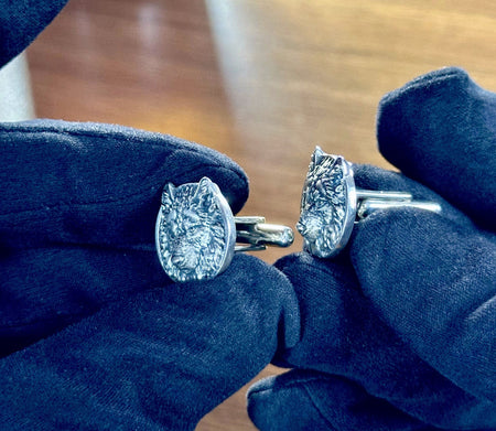 Sterling Silver Wolf Cufflinks: Handmade Rustic Animal Jewelry (etsy image id: 5634528585)